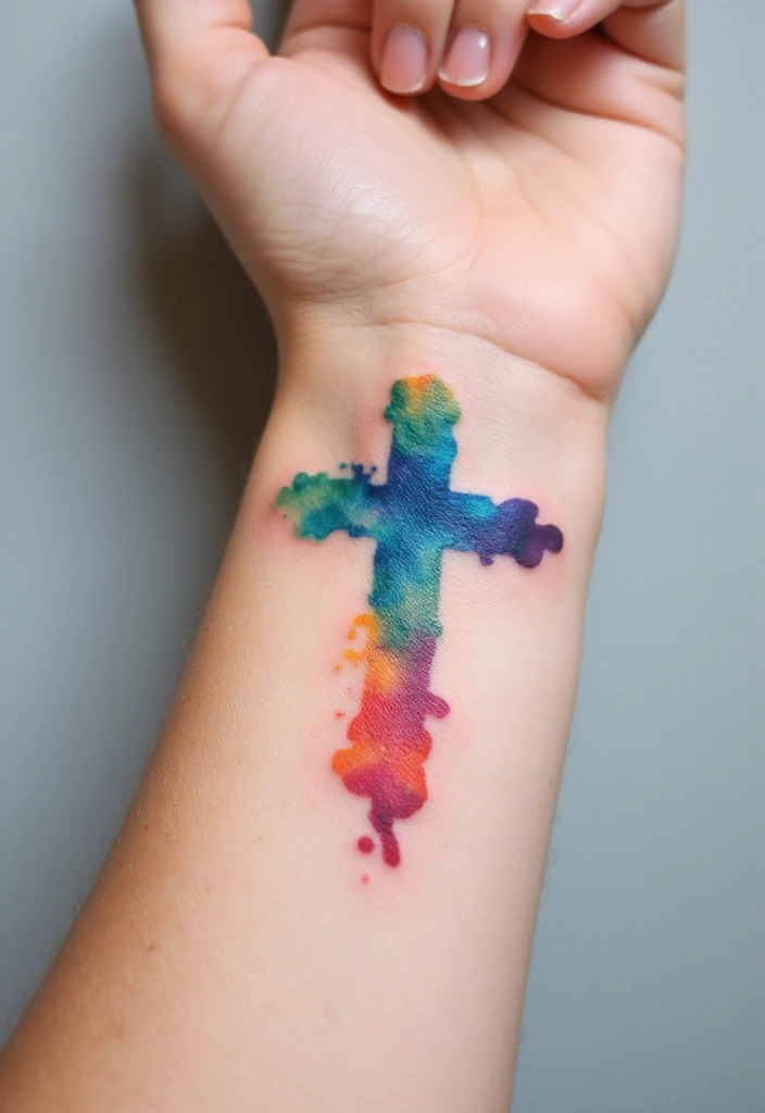 30 Hand Cross Tattoos That Blend Faith and Style - 5. Watercolor Cross