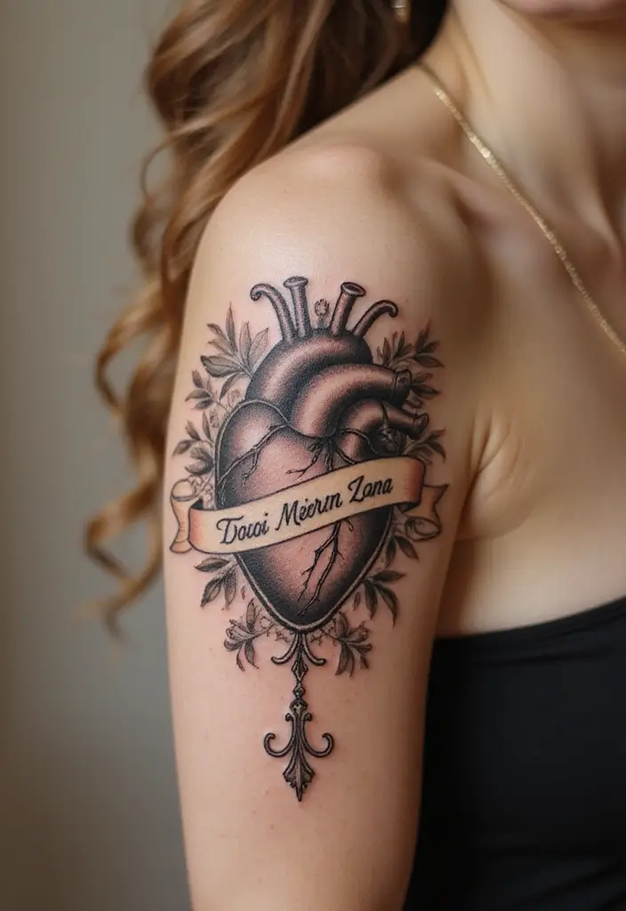 30 Heart Tattoos with Names to Celebrate Love and Bonds - 5. Vintage Heart with a Name