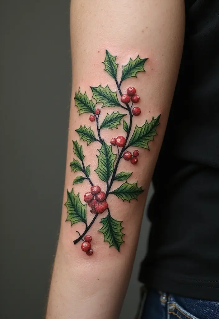 30 Holly Tattoo Meaning and Creative Design Ideas - 5. Holly and Ivy Combination Tattoo