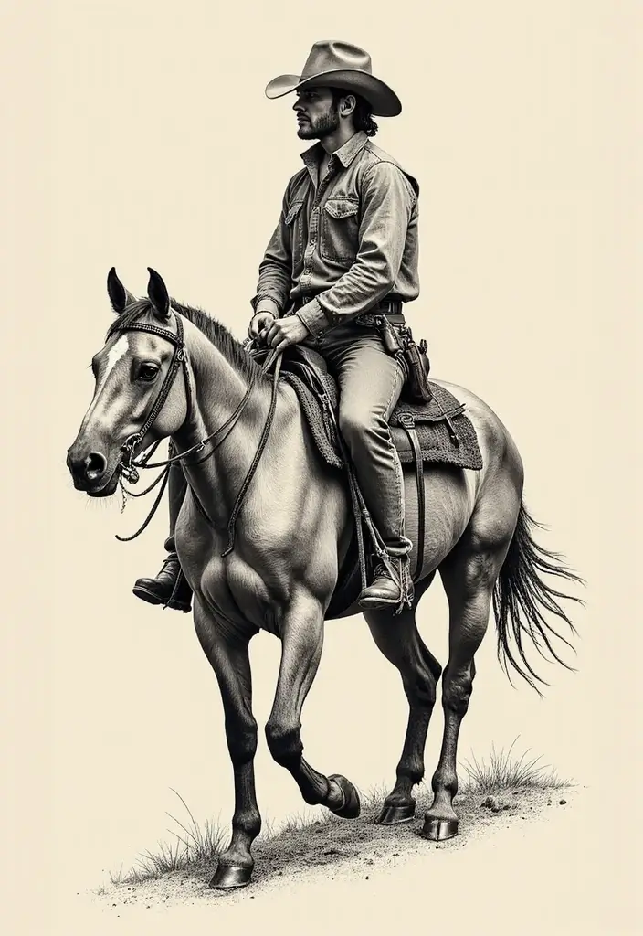 30 Horse and Horseshoe Tattoos for Luck and Freedom - 5. Traditional Cowboy Mounted