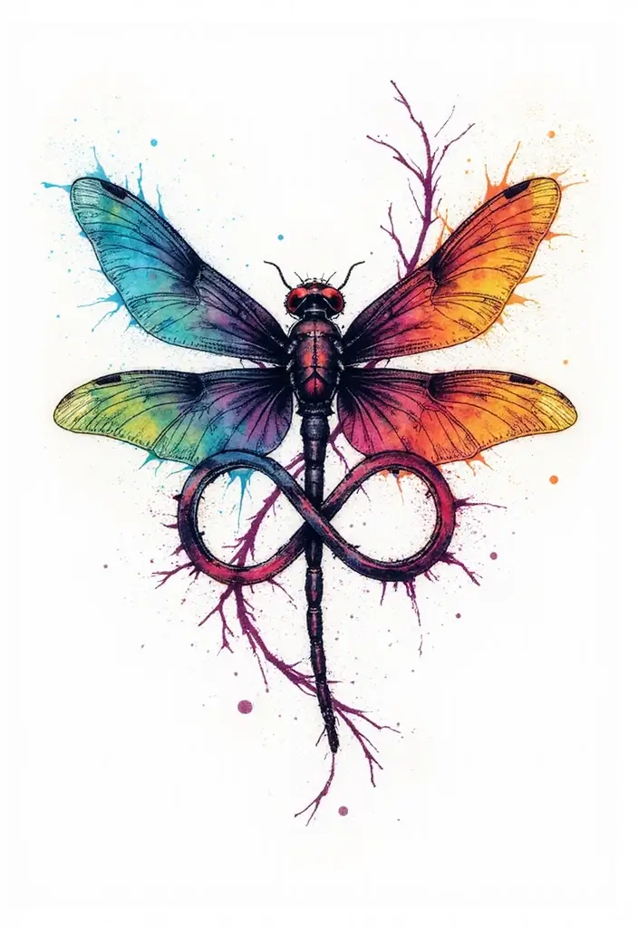 30 Infinity Dragonfly Tattoo Designs with Meaning - 5. Vibrant Color Splash with Infinity