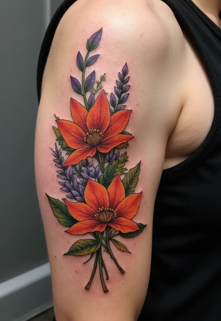 30 Larkspur Tattoo Designs Inspired by Birth Flowers - 5. Traditional Larkspur Bouquet