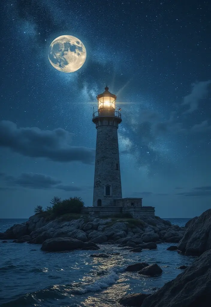 30 Lighthouse Forearm Tattoo Ideas That Guide the Way - 5. Lighthouse with Stars and Moon