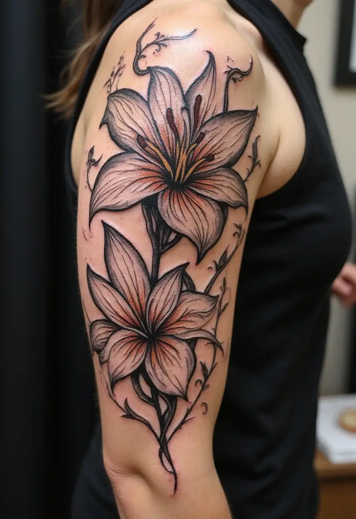 30 Lily Tattoos for Men That Balance Strength and Elegance - 5. Tribal Lily Tattoo