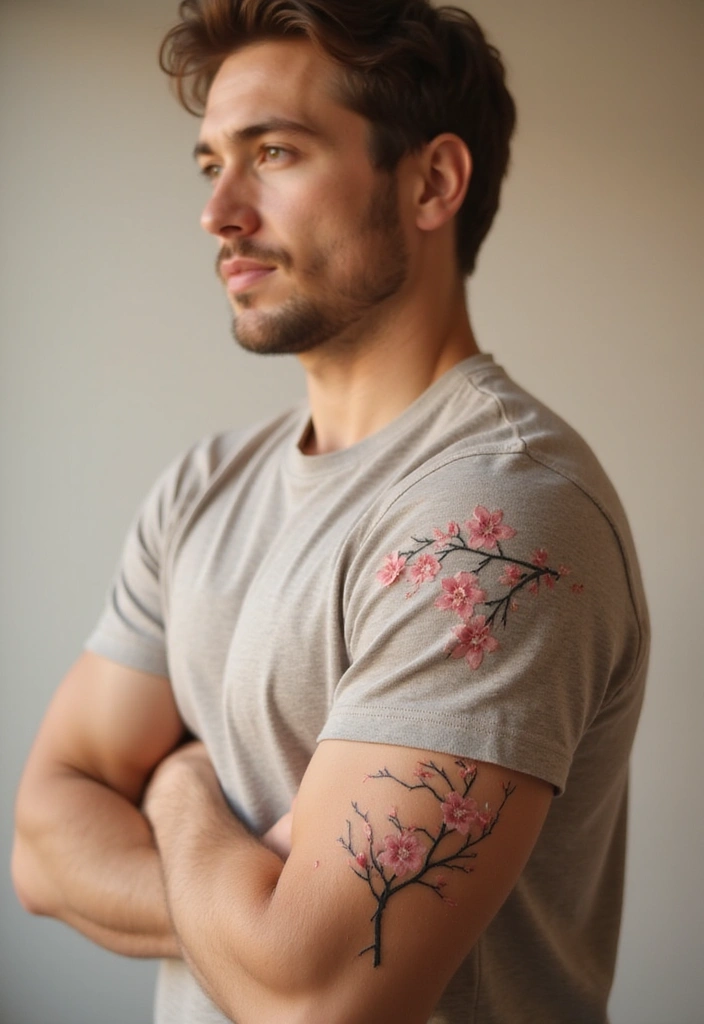 30 Men’s Floral Tattoo Half Sleeve Inspirations - 5. Delicate Cherry Blossoms