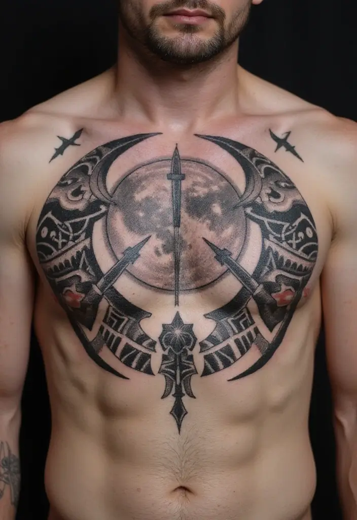 30 Moon Tattoos for Men That Radiate Power and Mystery - 5. Tribal Moon Tattoo