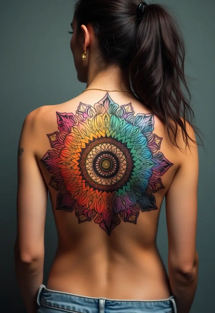 30 Rainbow Tattoos That Symbolize Hope and Diversity - 5. Rainbow Mandala Tattoo