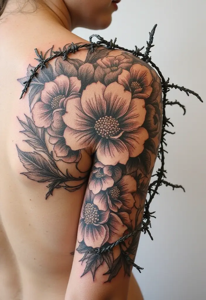 30 Shoulder and Back Tattoos for Guys with Masculine Energy - 5. Barbed Wire