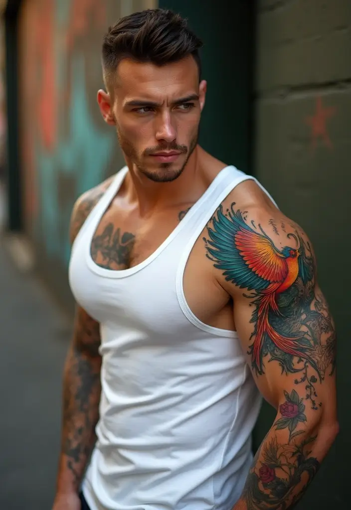 30 Shoulder Tattoos for Men with Meaningful Designs - 5. Phoenix: Rebirth and Resilience