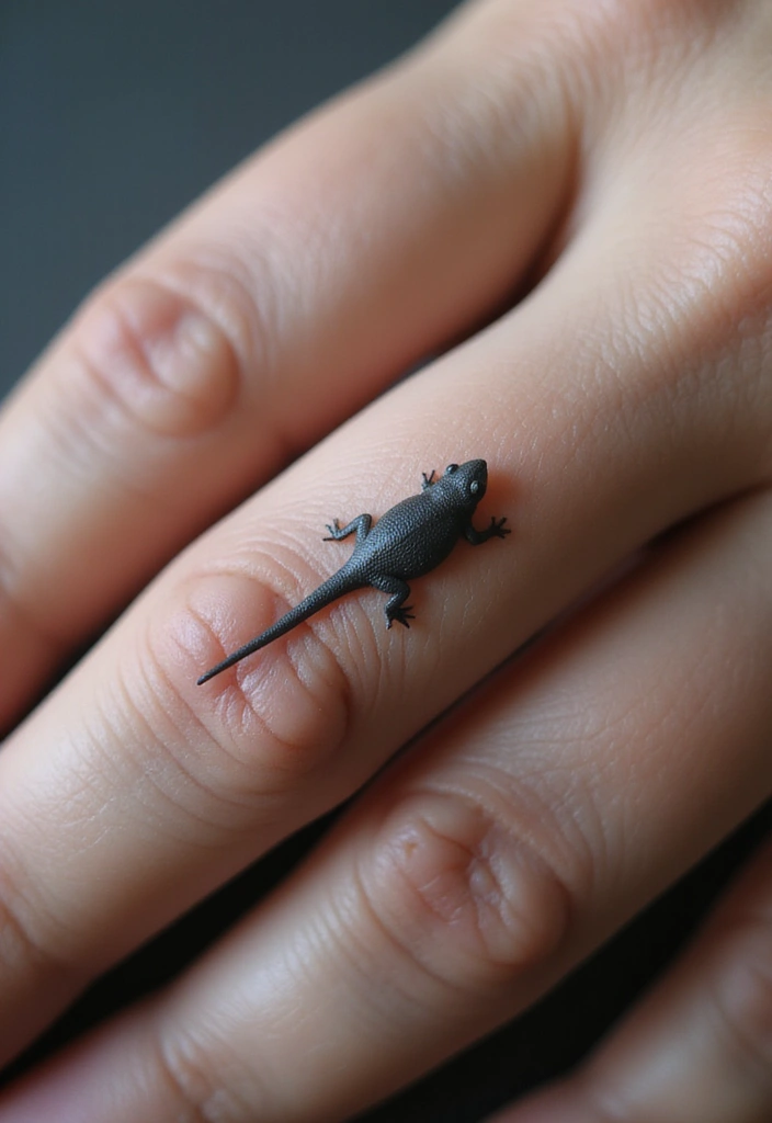 30 Small Lizard Tattoo Designs That Look Unique - 5. Minimalist Lizard on Finger