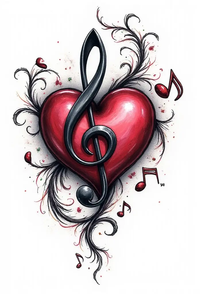 30 Treble Clef and Bass Clef Heart Tattoo Ideas for Music Lovers - 6. Clef Heart with Musical Notes