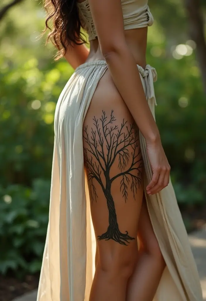 30 Tree Leg Tattoo Designs for Nature-Inspired Ink - 5. Whimsical Willow Tree
