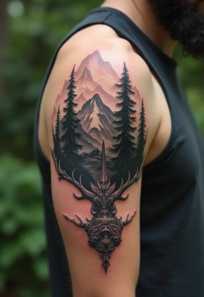 30 Valknut Tattoo Designs with Deep Norse Symbolism - 5. Valknut with Nature Elements