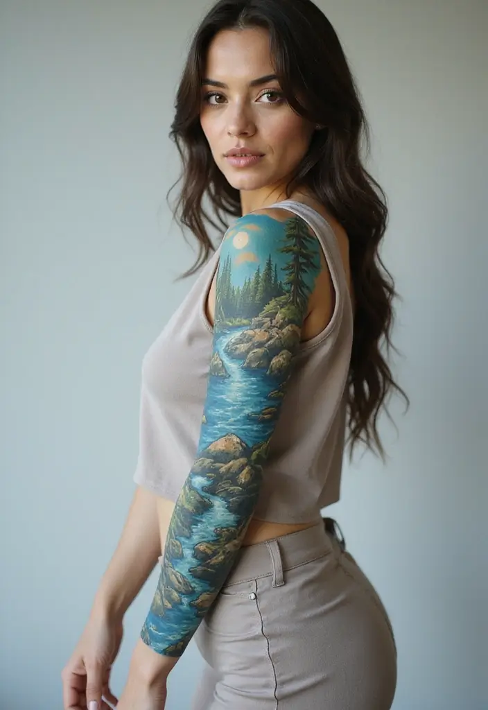 30 Water Tattoo Sleeve Ideas Full of Fluid Motion - 5. Dynamic River Flow