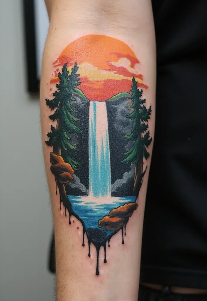 30 Waterfall Tattoos That Flow with Beauty - 5. Abstract Waterfall