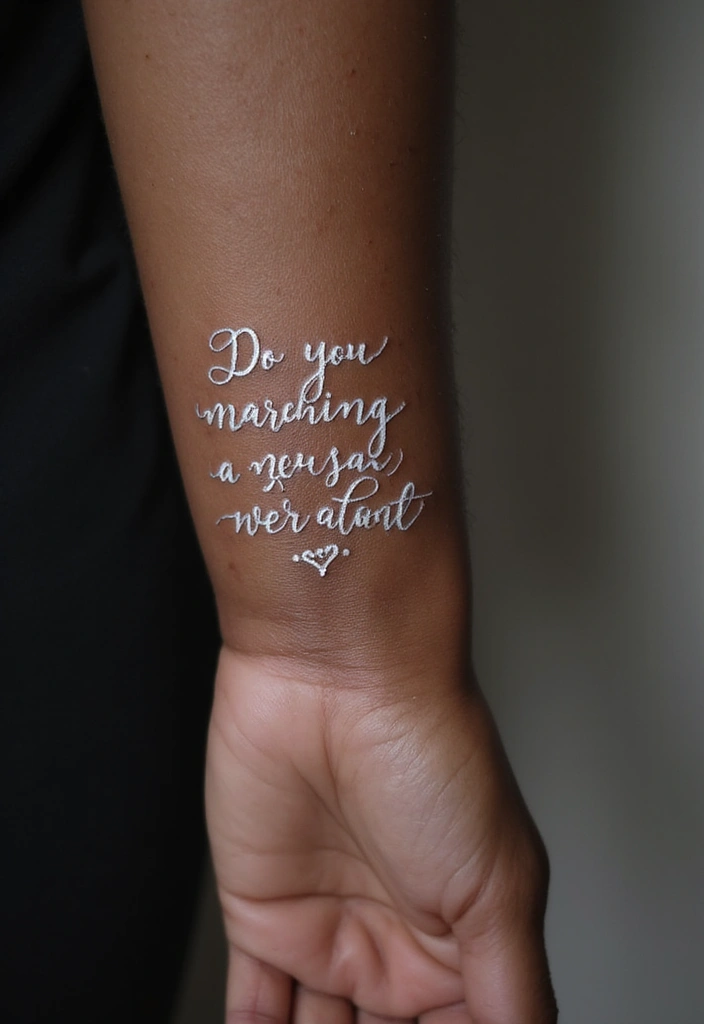 30 White Ink Tattoo Ideas on Dark Skin That Stand Out - 5. Scripted Words