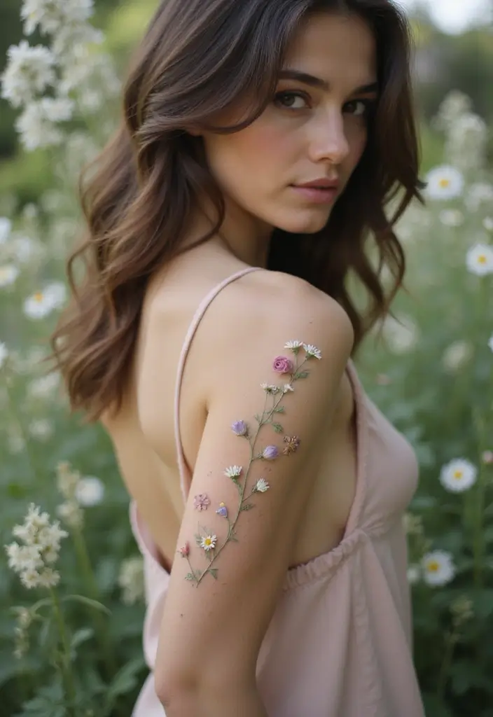 30 Women’s Feminine Arm Tattoos That Look Stylish - 5. Tiny Floral Accents