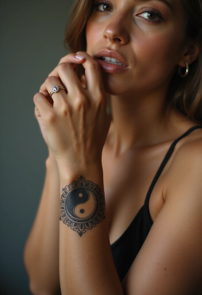 30 Yin Yang Wrist Tattoo Ideas for Balance and Harmony 5 30 Yin Yang Wrist Tattoo Ideas for Balance and Harmony - 5. Mandala Yin Yang