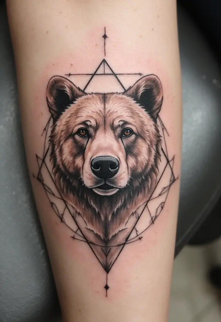 30 Bear Shoulder Tattoo Inspirations with Power and Strength - 6. Geometric Bear