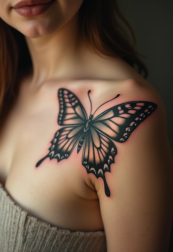 30 Butterfly Tattoos on Shoulder for Graceful Inspiration - 6. Vintage Vibes