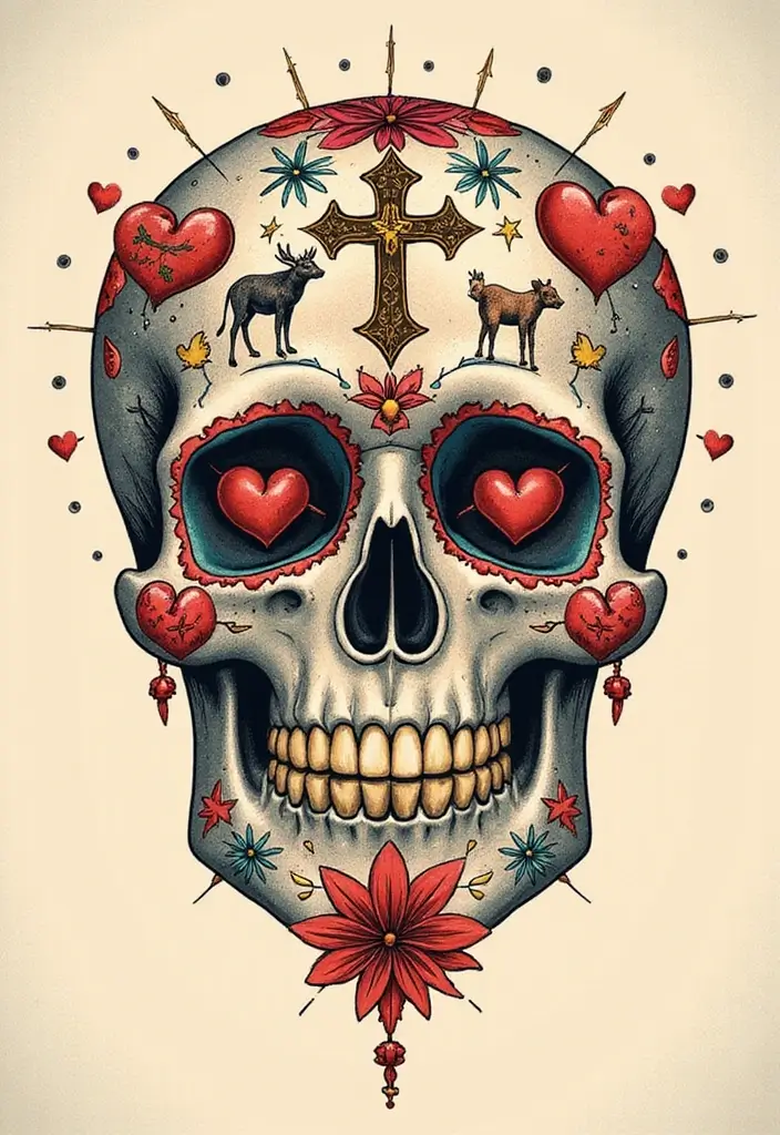 30 Candy Skull Tattoo Meaning and Creative Designs - 6. Combining Candy Skulls with Other Symbols