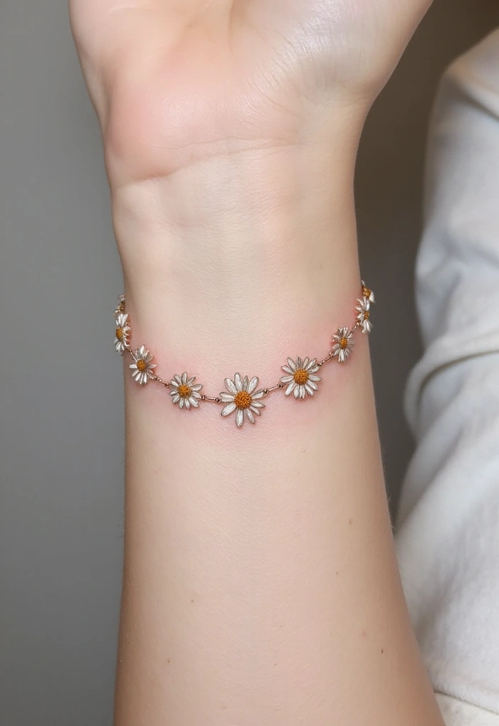 30 Daisy April Birth Flower Tattoo Designs You’ll Love - 6. Daisy Chain Around the Wrist