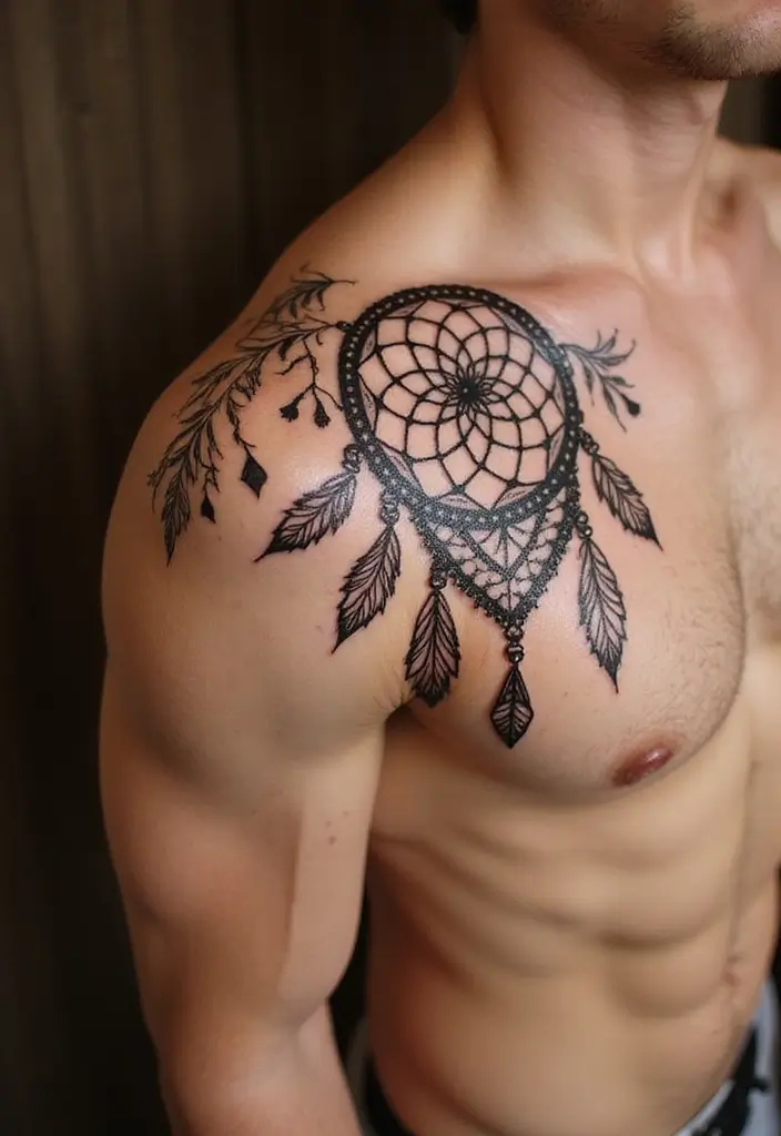 30 Dream Catcher Tattoo Ideas for Men with Protective Energy - 6. Tribal Dream Catcher