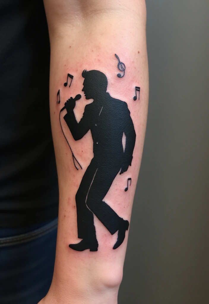 30 Elvis Silhouette Tattoo Ideas for Rock Legends - 6. Elvis with Microphone