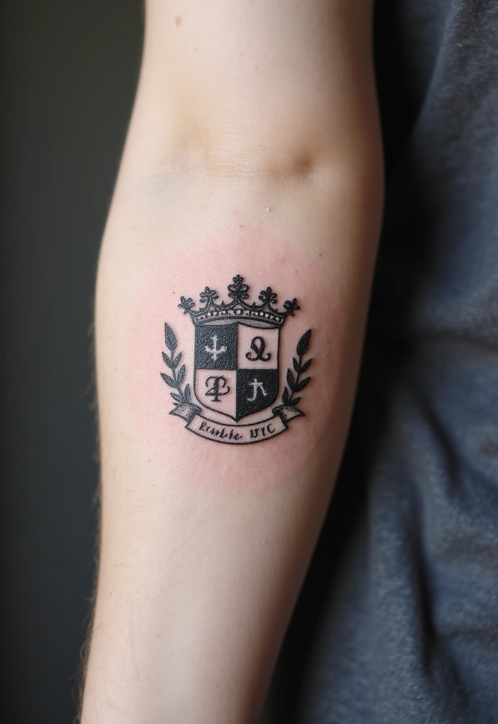 30 Family Crest Arm Tattoos That Carry Heritage - 6. The Minimalist Crest