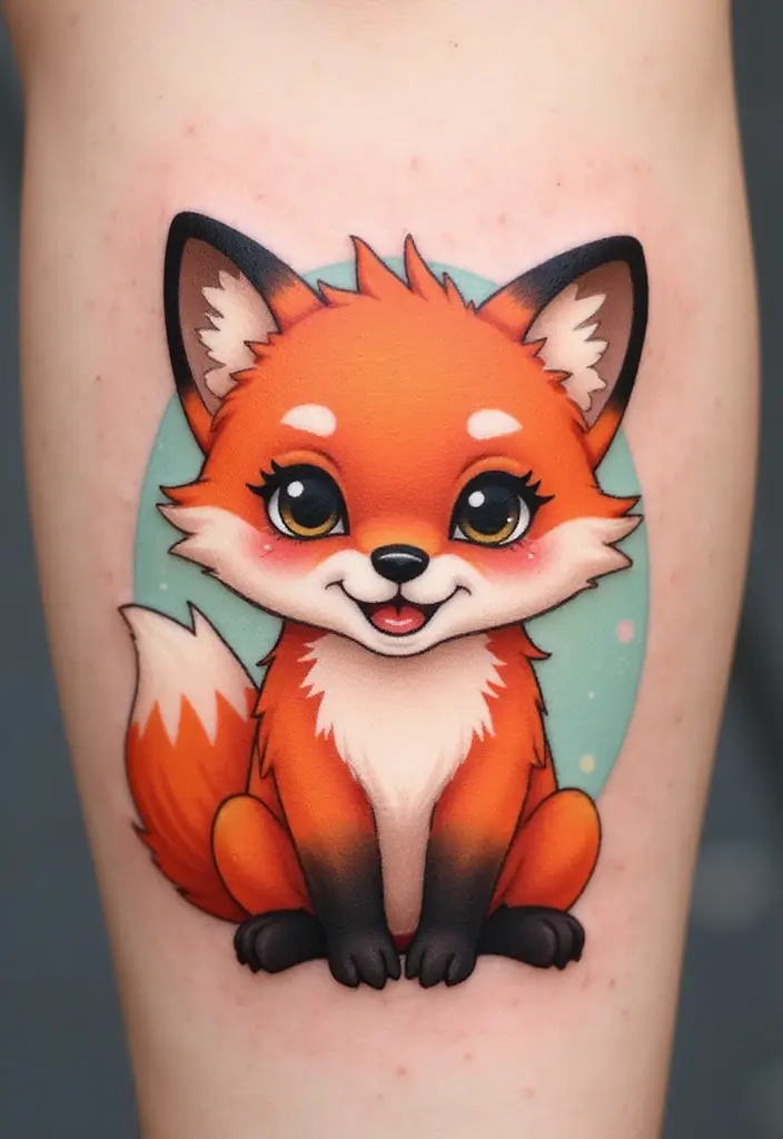 30 Fox Tattoos for Women That Highlight Feminine Energy - 6. Cute Fox Cartoon Tattoo