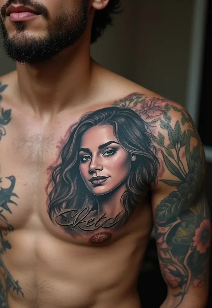 30 Full Chest Tattoos for Men with Powerful Visual Impact - 6. Portraits