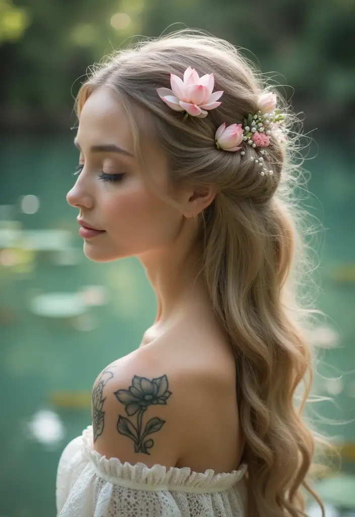 30 Creative Hair Tattoos for Ladies That Stand Out - 6. Elegant Lotus