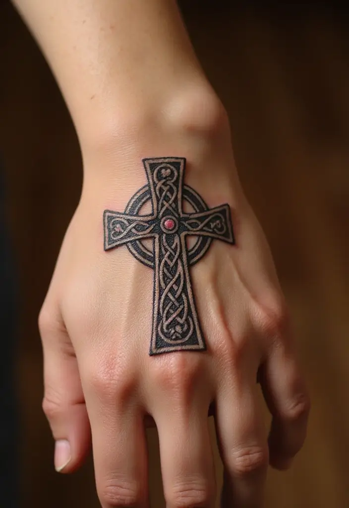 30 Hand Cross Tattoos That Blend Faith and Style - 6. Celtic Cross