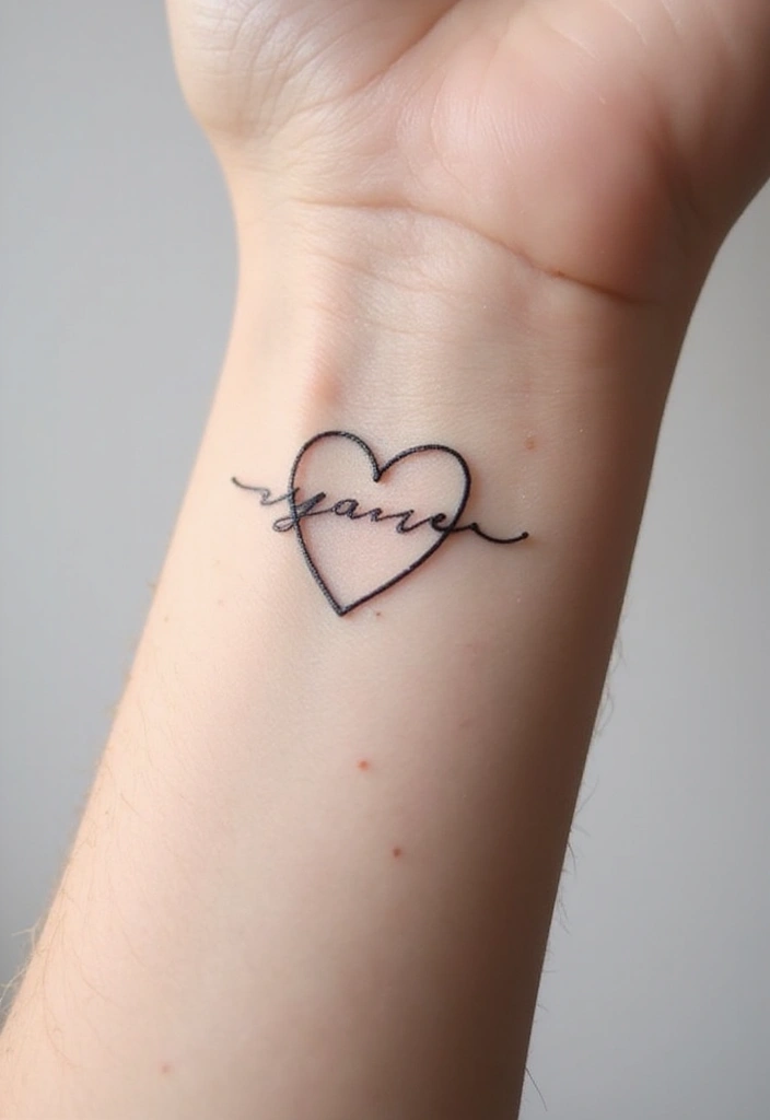 30 Heart Tattoos with Names to Celebrate Love and Bonds - 6. Minimalist Heart with Name
