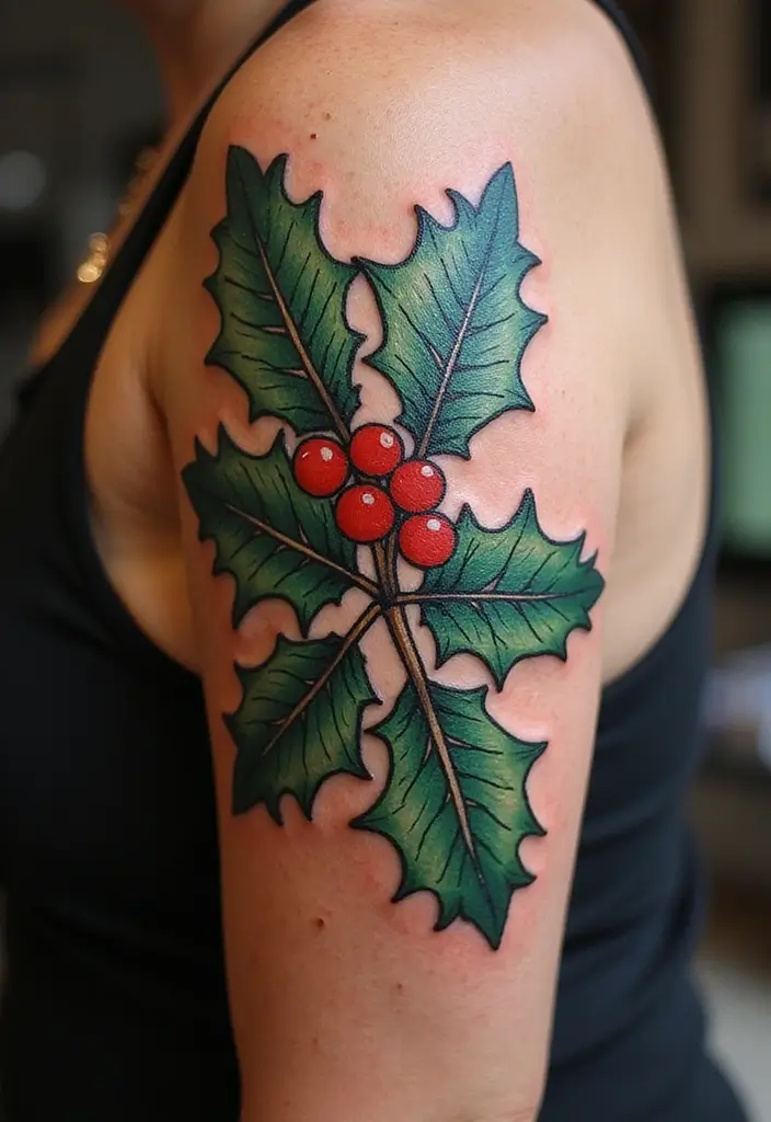 30 Holly Tattoo Meaning and Creative Design Ideas - 6. Traditional Holly Tattoo