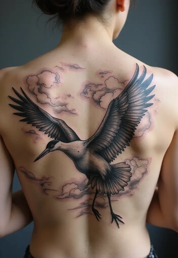30 Irezumi Tattoo Designs Showcasing Traditional Japanese Art - 6. Cranes: Longevity and Good Fortune