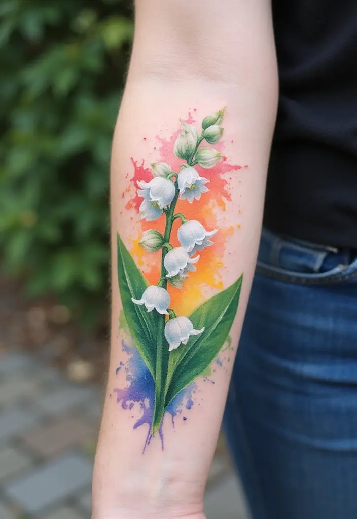 30 Lily of the Valley Tattoo Meaning and Design Ideas - 6. Watercolor Wonders