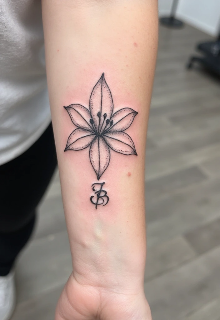 30 Lily Tattoos for Men That Balance Strength and Elegance - 6. Minimalist Lily with Initials