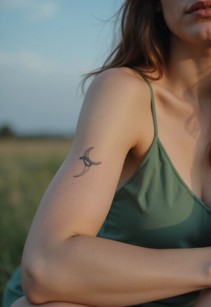 30 Minimalist Small Snake Tattoo Inspirations for Nature Lovers - 6. The Serpent and Moon