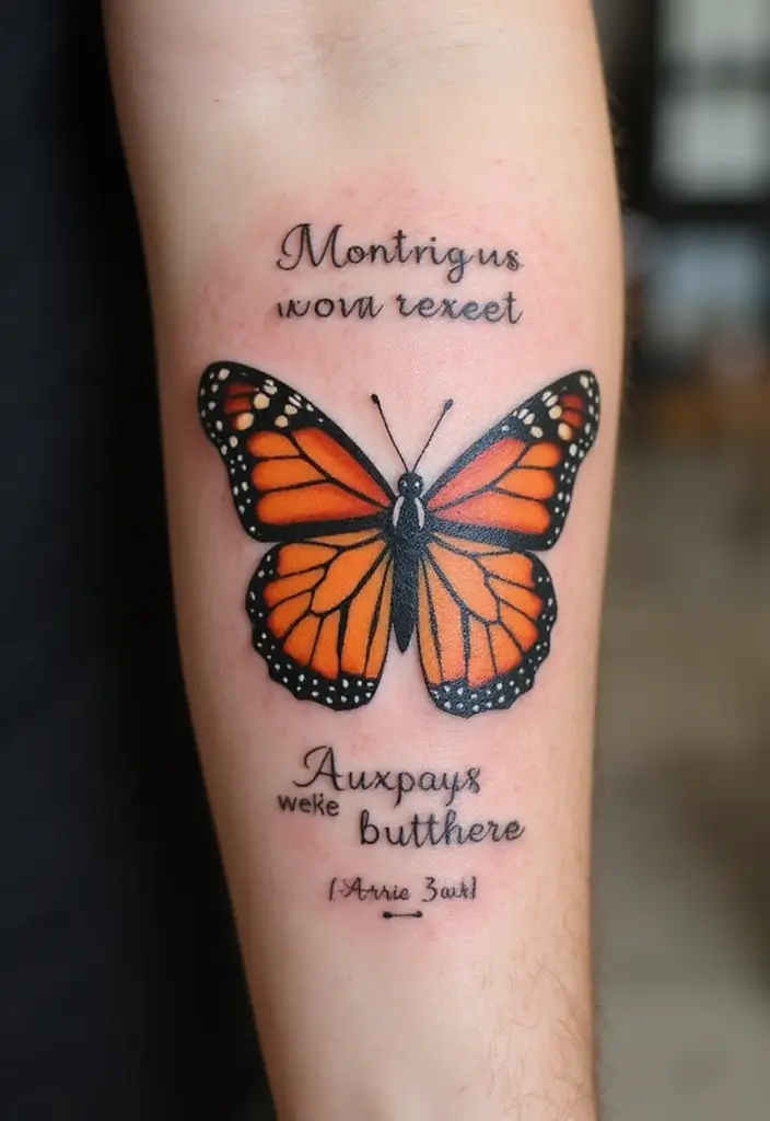 30 Monarch Butterfly Tattoo Designs with Deep Symbolism - 6. Monarch Butterfly with Quote