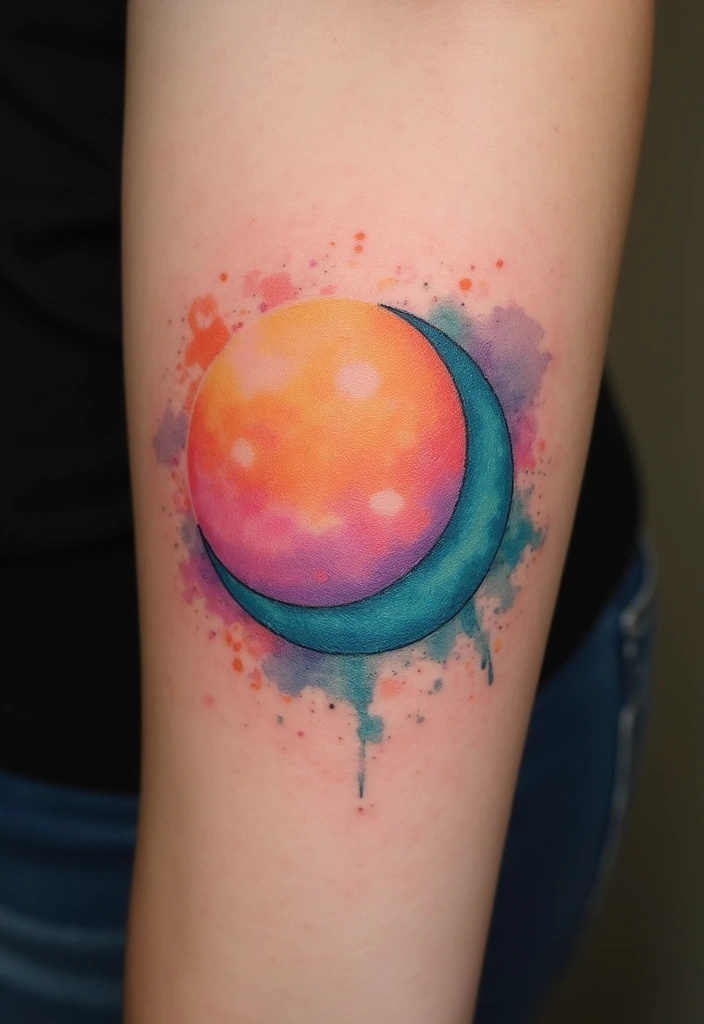 30 Moon Tattoos for Men That Radiate Power and Mystery - 6. Watercolor Moon Tattoo