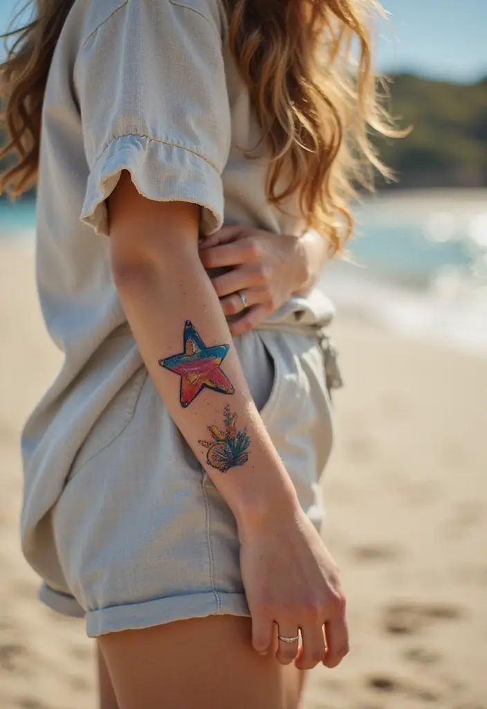 30 Nautical Star Tattoos for Classic Sailor Style - 6. Watercolor Nautical Star