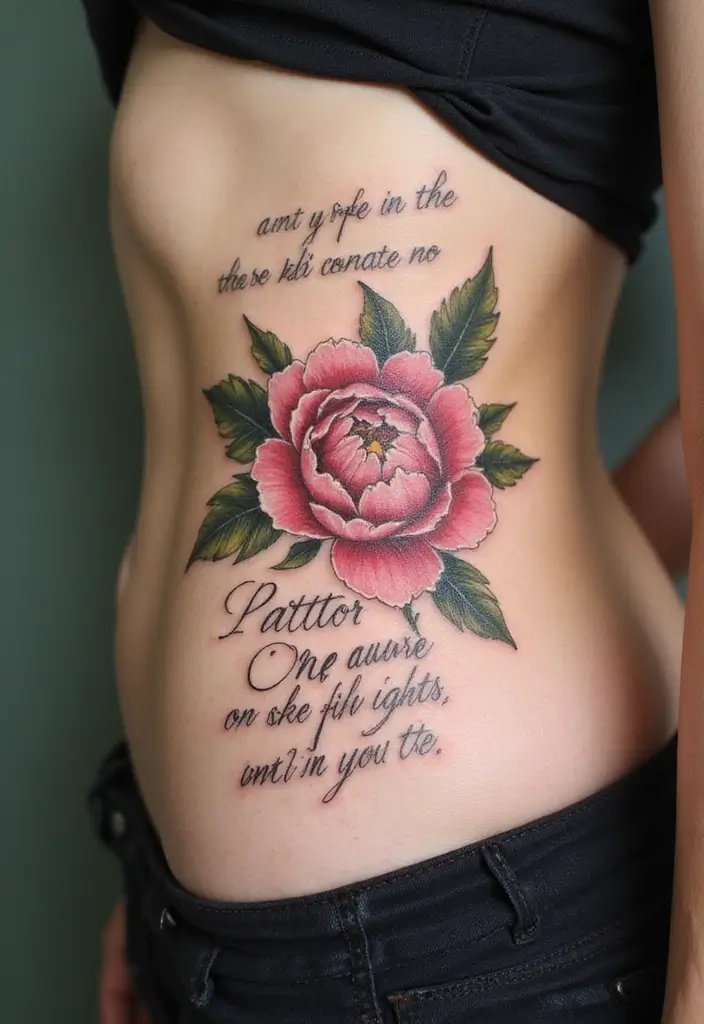 30 Peony Tattoo Ideas with Meaning and Elegance - 6. Peony and Quote