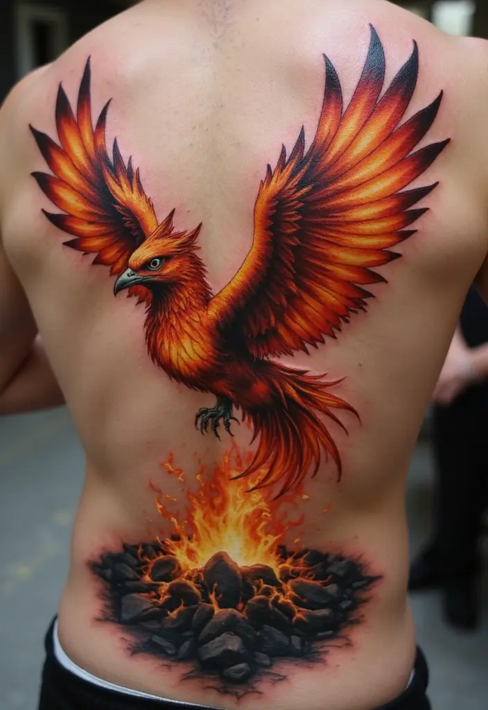 30 Phoenix Reborn Tattoo Designs with Deep Meanings - 6. Phoenix Rising from Ashes