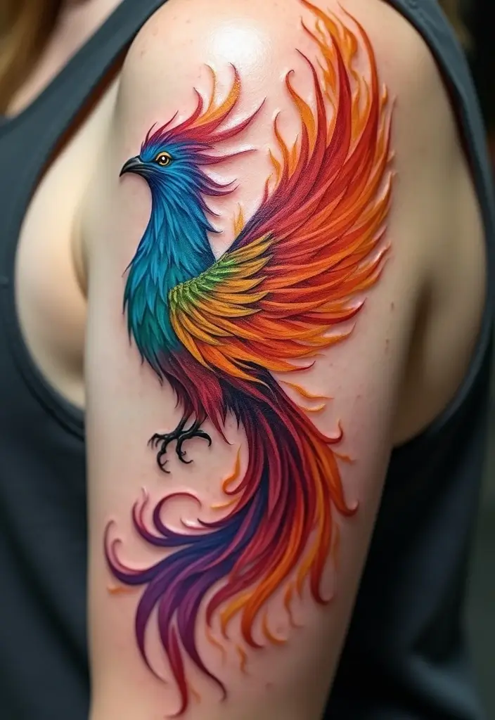 30 Rainbow Tattoos That Symbolize Hope and Diversity - 6. Rainbow Phoenix Tattoo