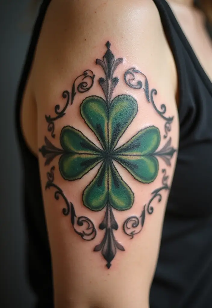 30 Realistic Four Leaf Clover Tattoo Inspirations for Luck - 6. Vintage Style