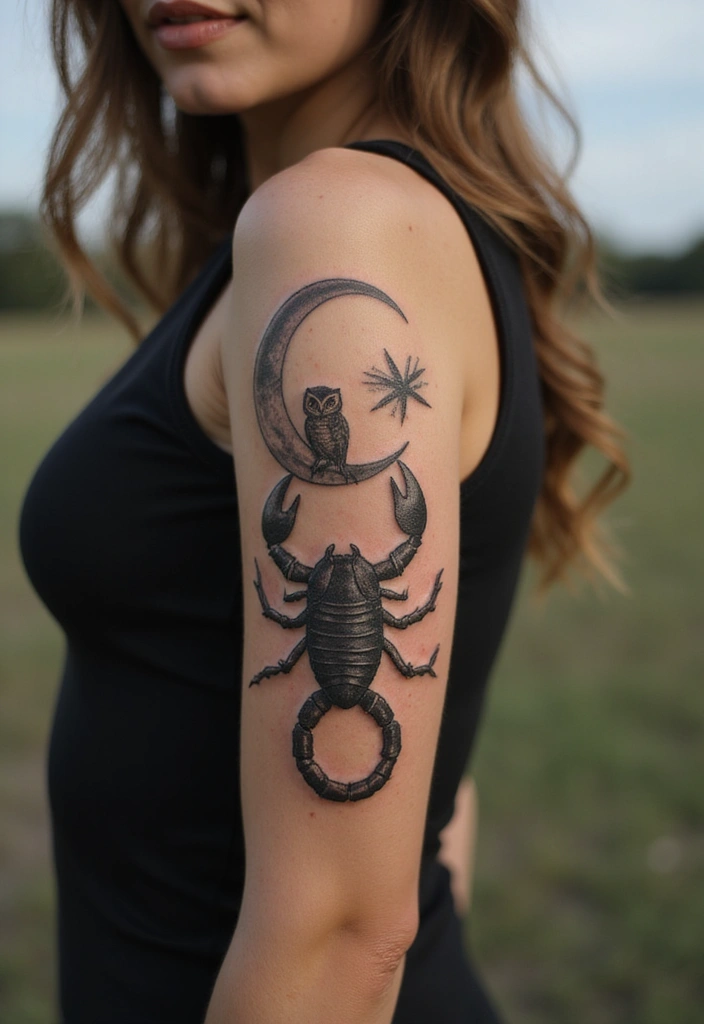 30 Scorpion Tattoo on Hand Meaning and Bold Designs - 6. Scorpion with Symbolic Elements: Adding Personal Meaning