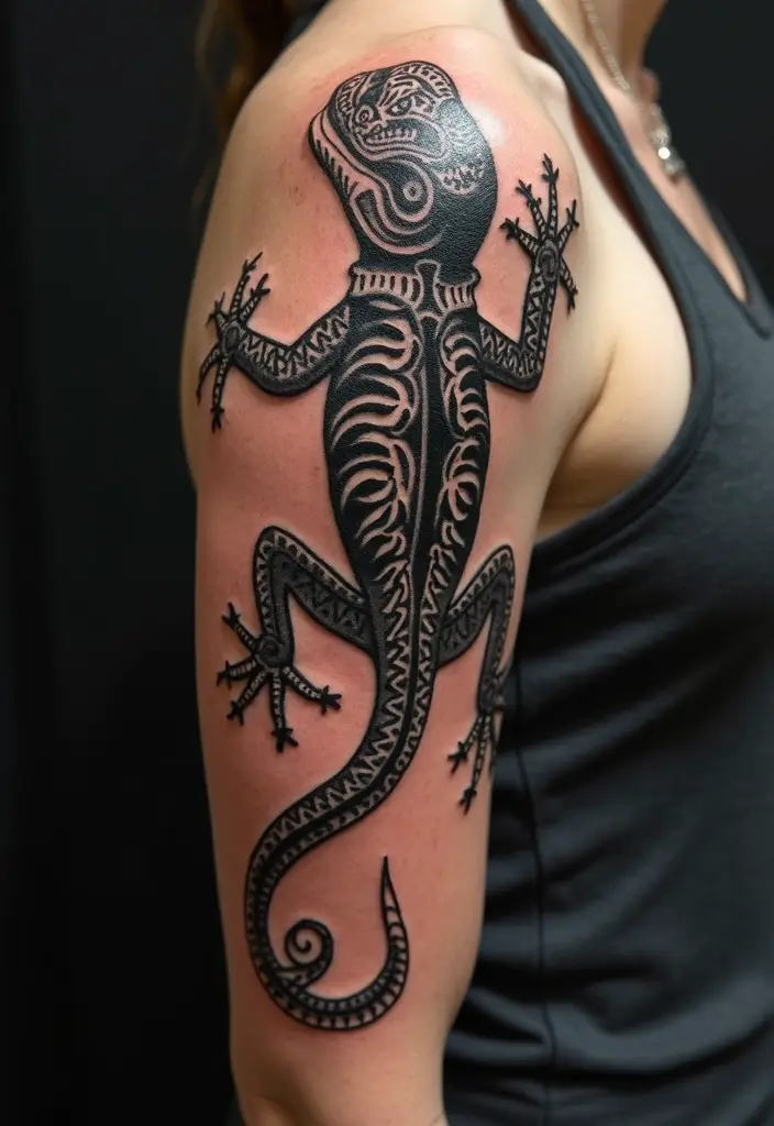 30 Small Lizard Tattoo Designs That Look Unique - 6. Tribal Lizard Design