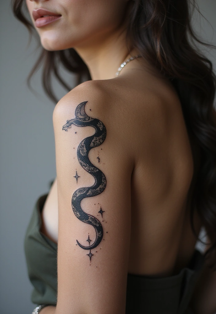 30 Snake Body Tattoo Designs That Look Striking - 6. Snake and Crescent Moon