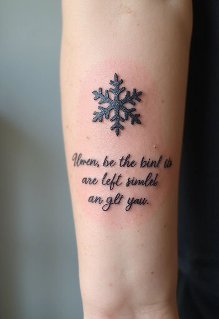 30 Snowflake Tattoo Ideas with Delicate and Unique Patterns - 6. Snowflake with Quote